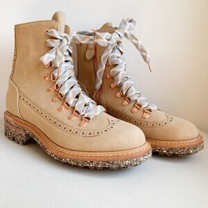 Office of Angela Scott Bernard Combat Boot 37 Tan Nubuck Copper Hardware Speckle